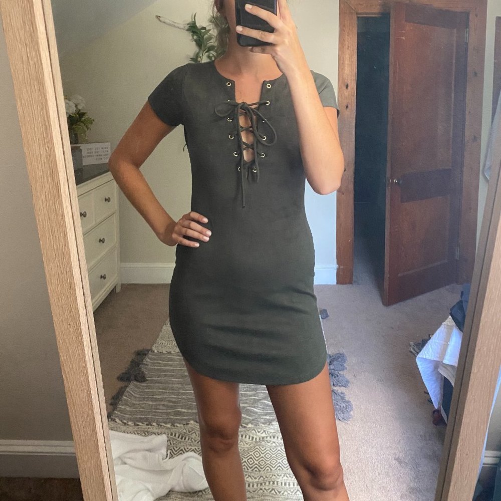 Army Green Suede Mini Dress